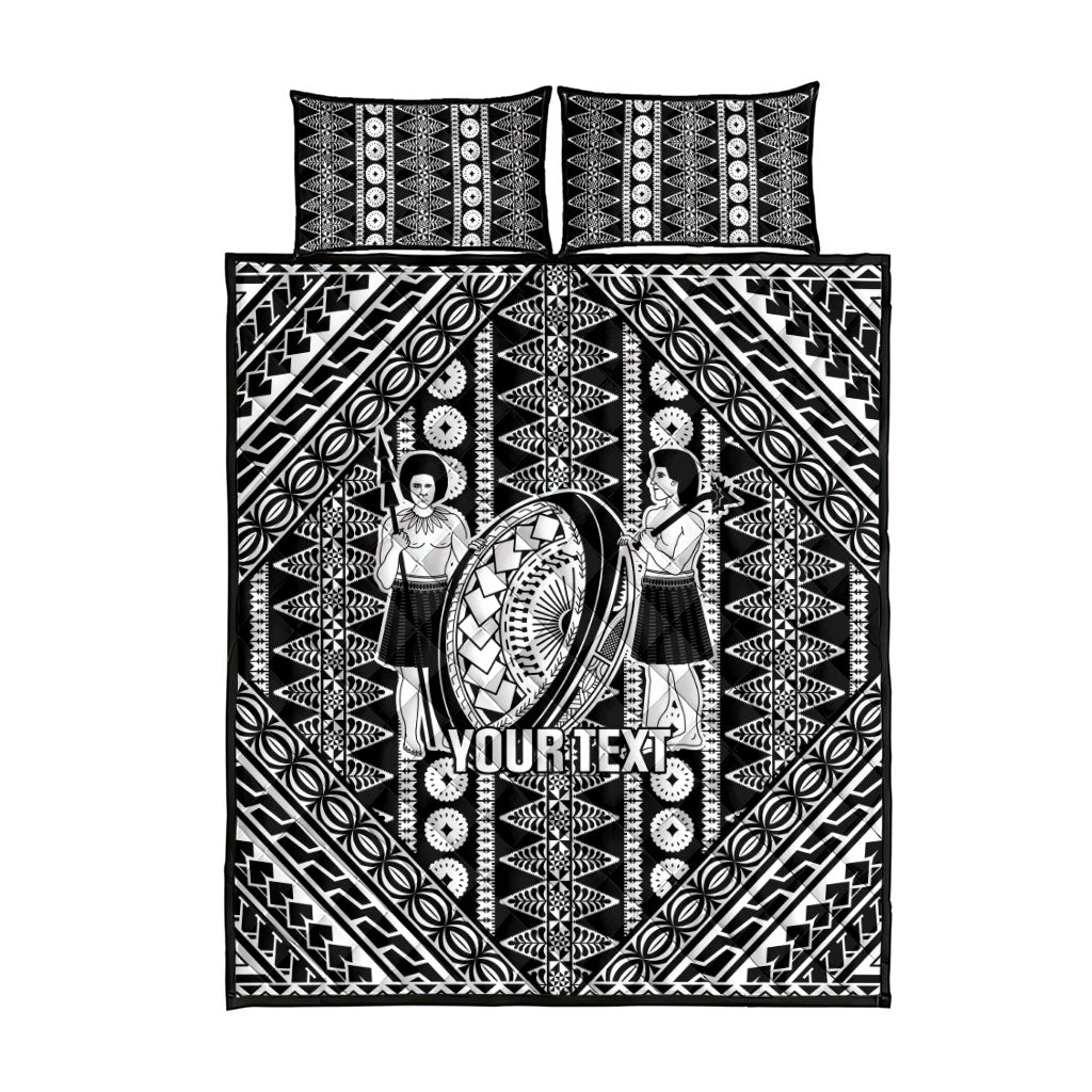 Fiji Custom Rugby National Heritage Quilt Bed Set Black Traditional Masi Inspired