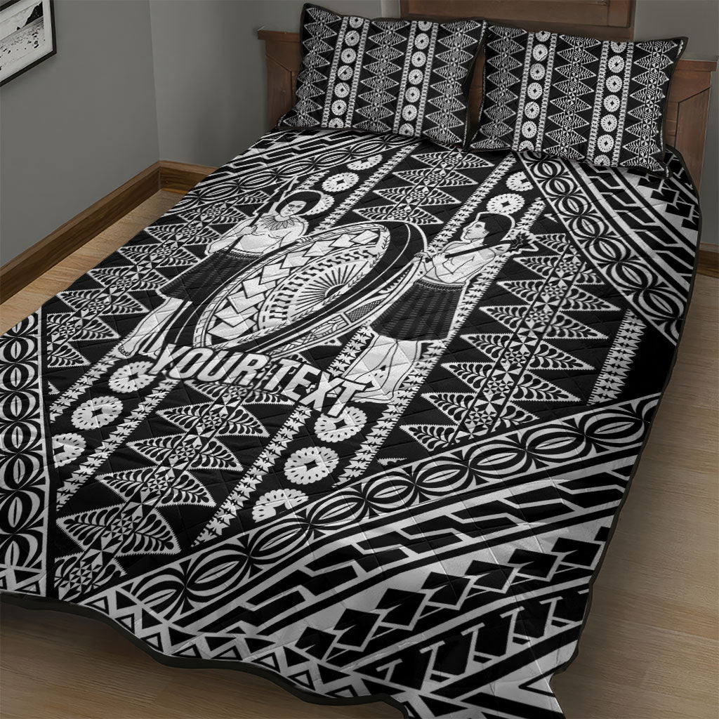 Fiji Custom Rugby National Heritage Quilt Bed Set Black Traditional Masi Inspired