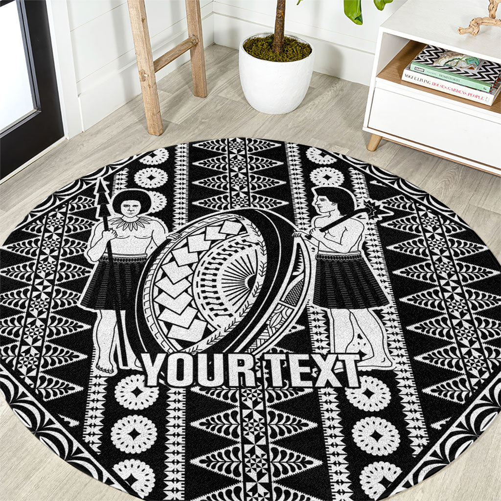 Fiji Custom Rugby National Heritage Round Carpet Black Traditional Masi Inspired