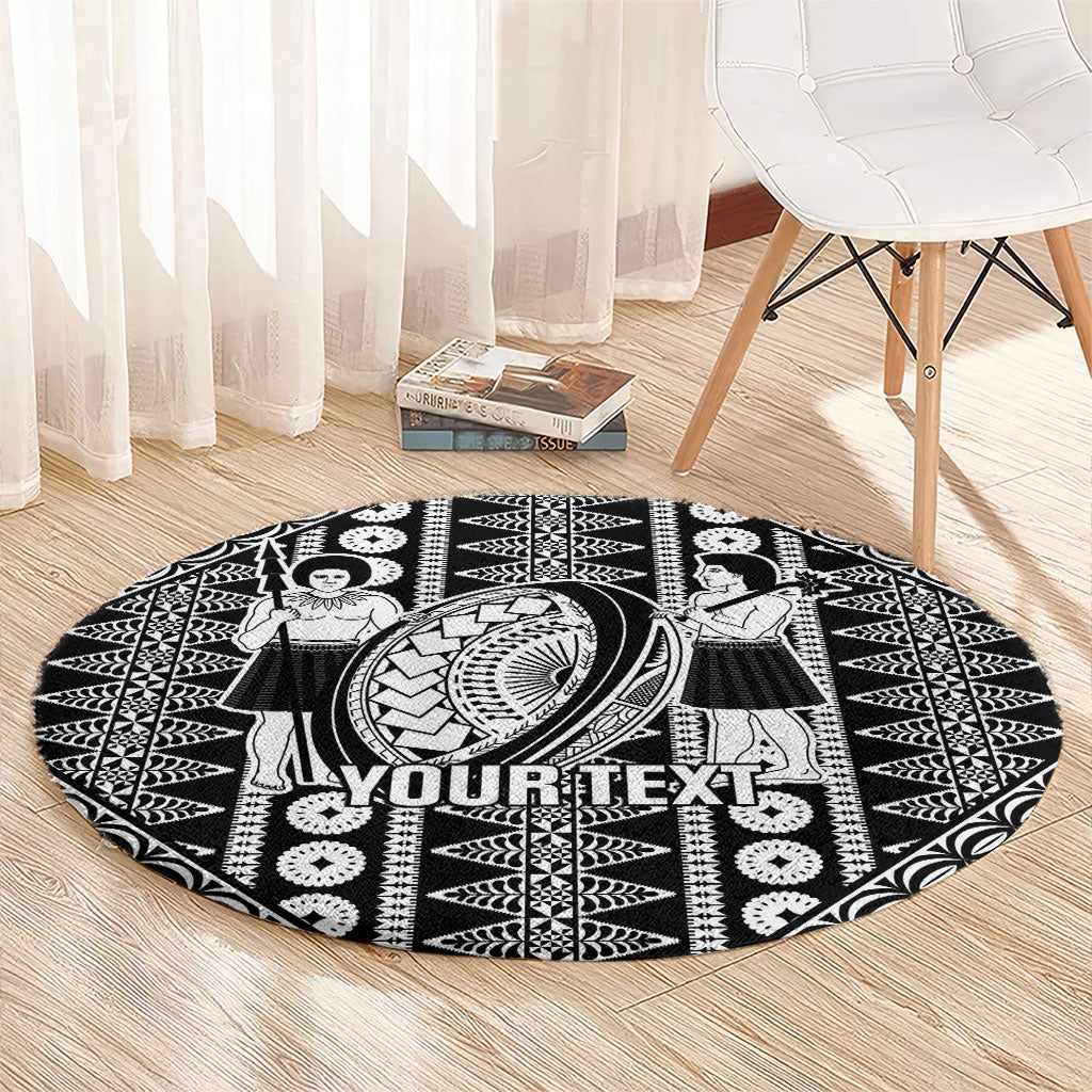 Fiji Custom Rugby National Heritage Round Carpet Black Traditional Masi Inspired