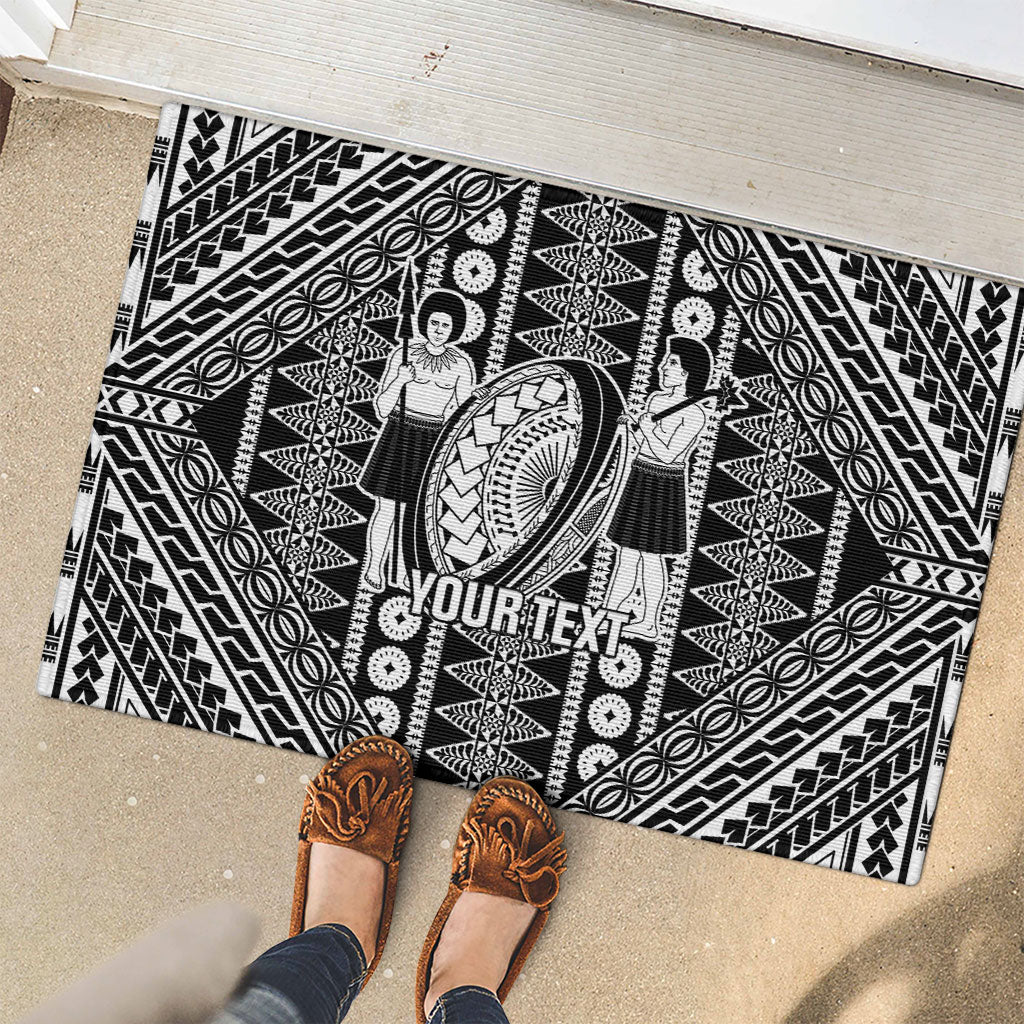 Fiji Custom Rugby National Heritage Rubber Doormat Black Traditional Masi Inspired
