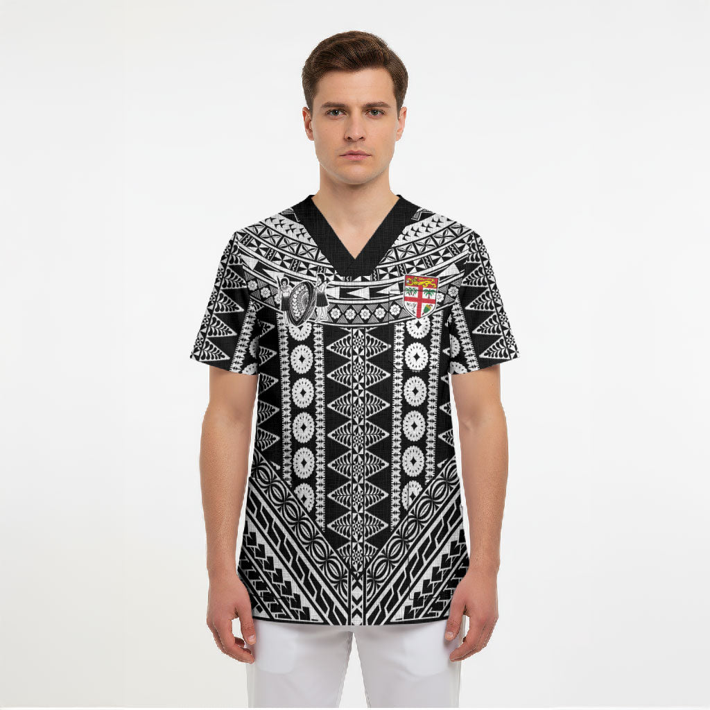 Fiji Custom Rugby National Heritage Scrub Top Black Traditional Masi Inspired