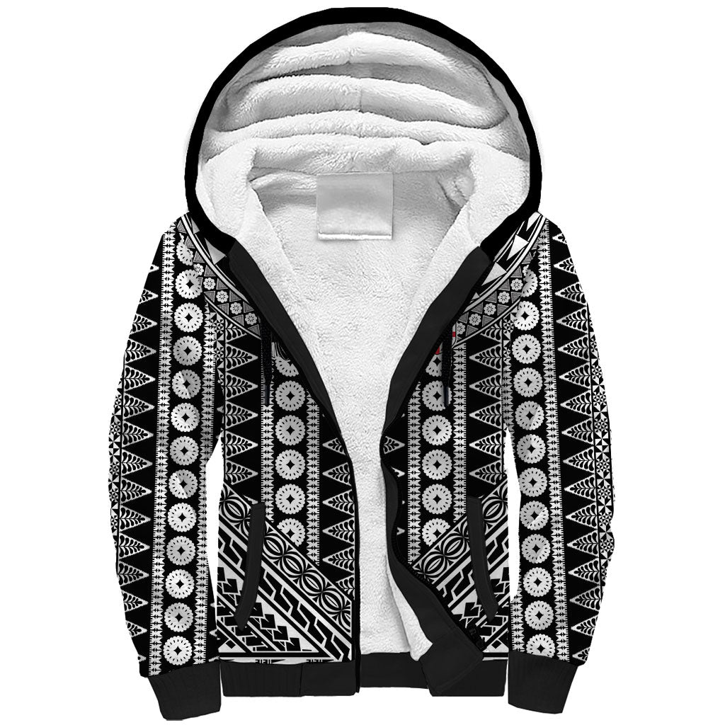 Fiji Custom Rugby National Heritage Sherpa Hoodie Black Traditional Masi Inspired