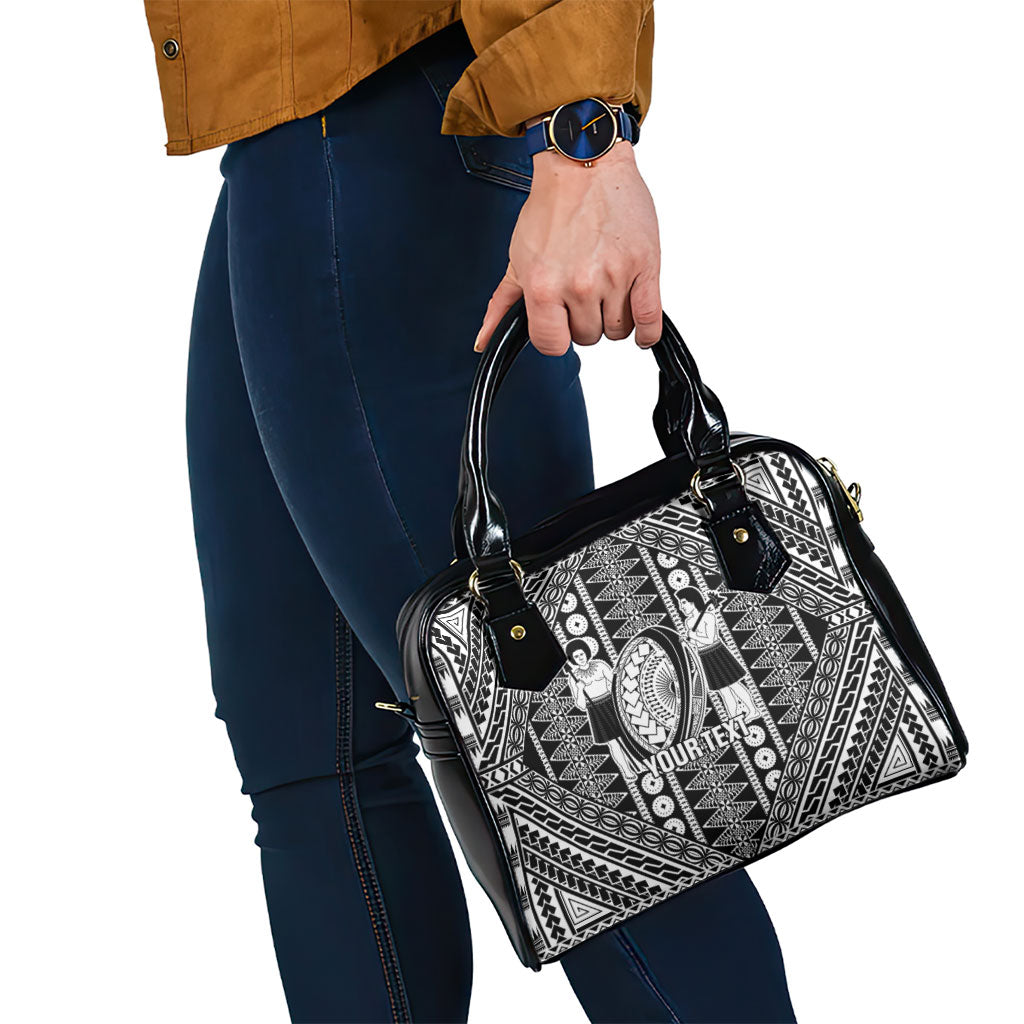 Fiji Custom Rugby National Heritage Shoulder Handbag Black Traditional Masi Inspired