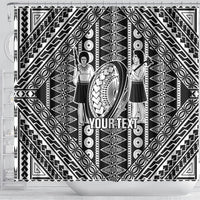 Fiji Custom Rugby National Heritage Shower Curtain Black Traditional Masi Inspired