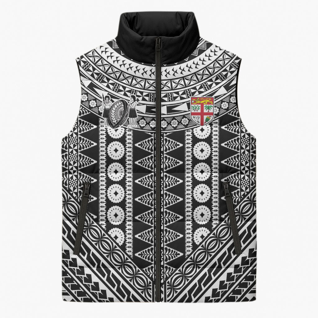 Fiji Custom Rugby National Heritage Sleeveless Puffer Jacket Black Traditional Masi Inspired LT9 Unisex Black - Polynesian Pride