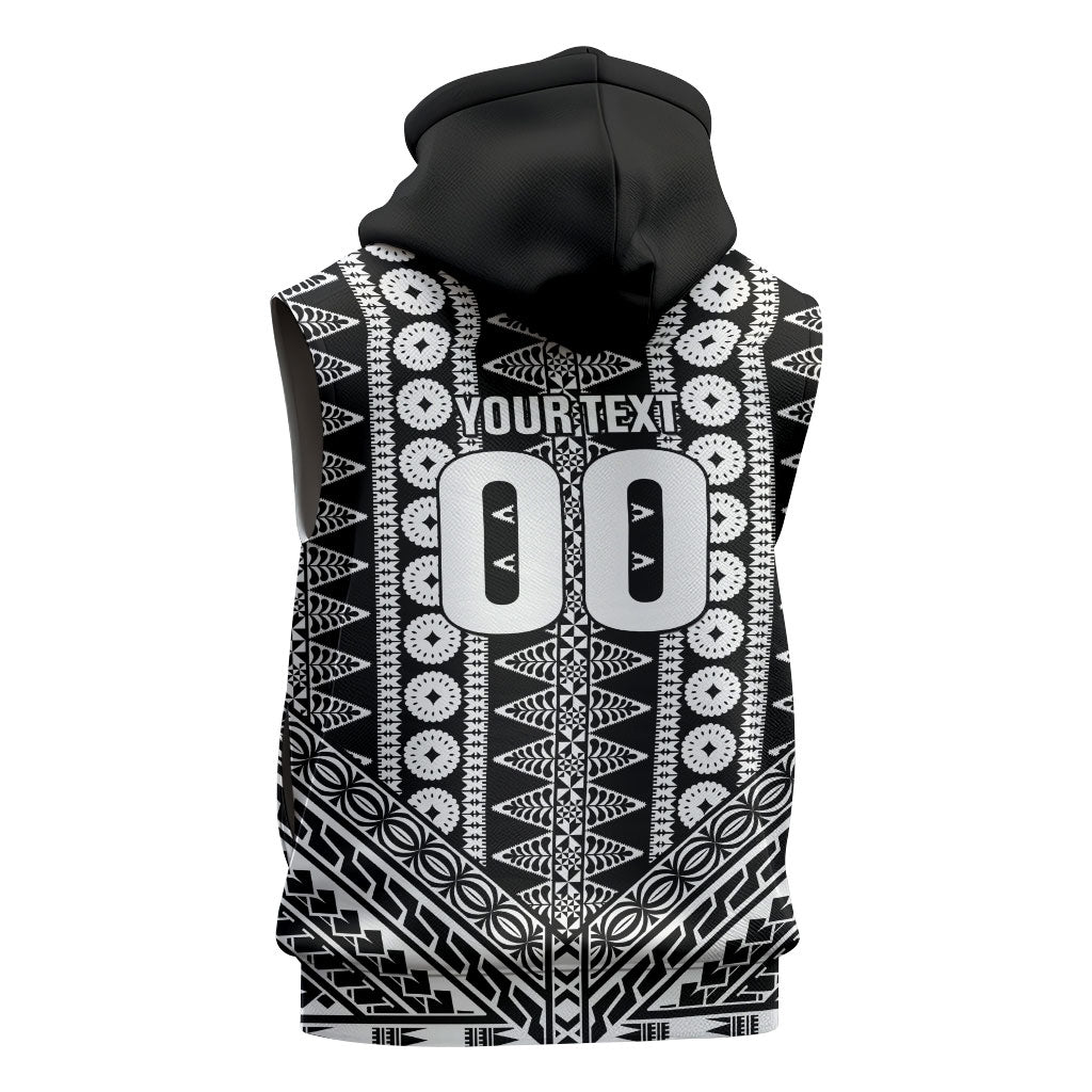 Fiji Custom Rugby National Heritage Sleeveless Zip Hoodie Black Traditional Masi Inspired