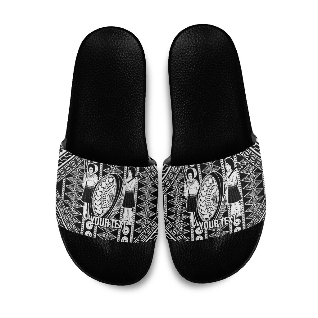 Fiji Custom Rugby National Heritage Slide Sandals Black Traditional Masi Inspired