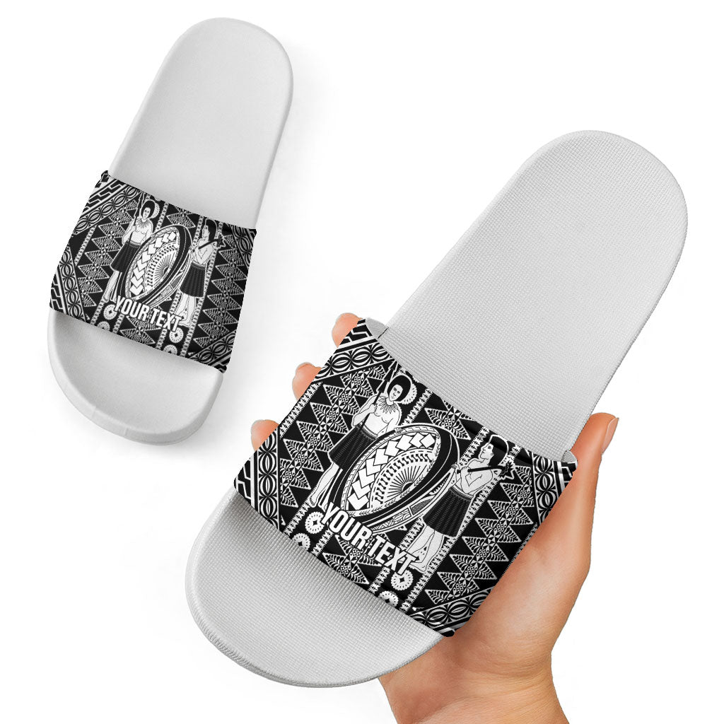 Fiji Custom Rugby National Heritage Slide Sandals Black Traditional Masi Inspired