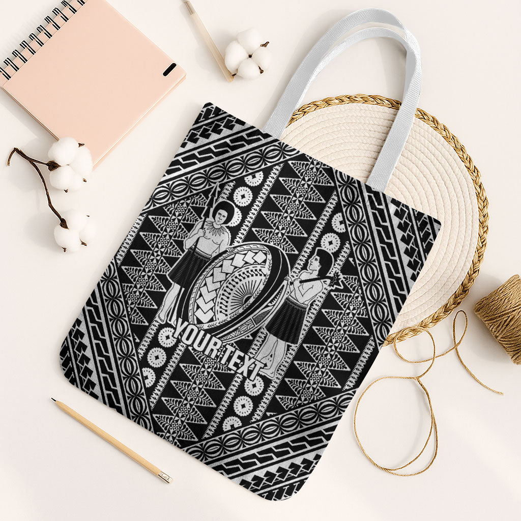 Fiji Custom Rugby National Heritage Tote Bag Black Traditional Masi Inspired