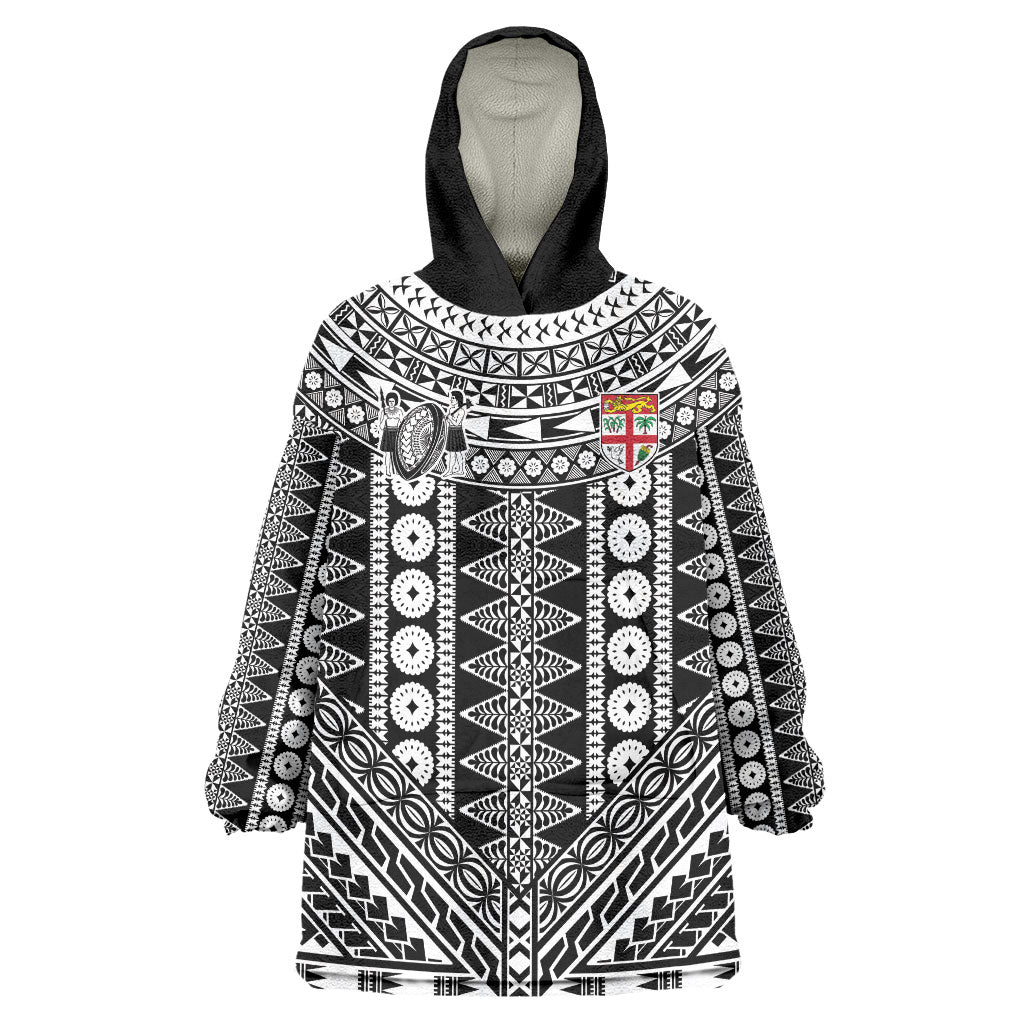 Fiji Custom Rugby National Heritage Wearable Blanket Hoodie Black Traditional Masi Inspired