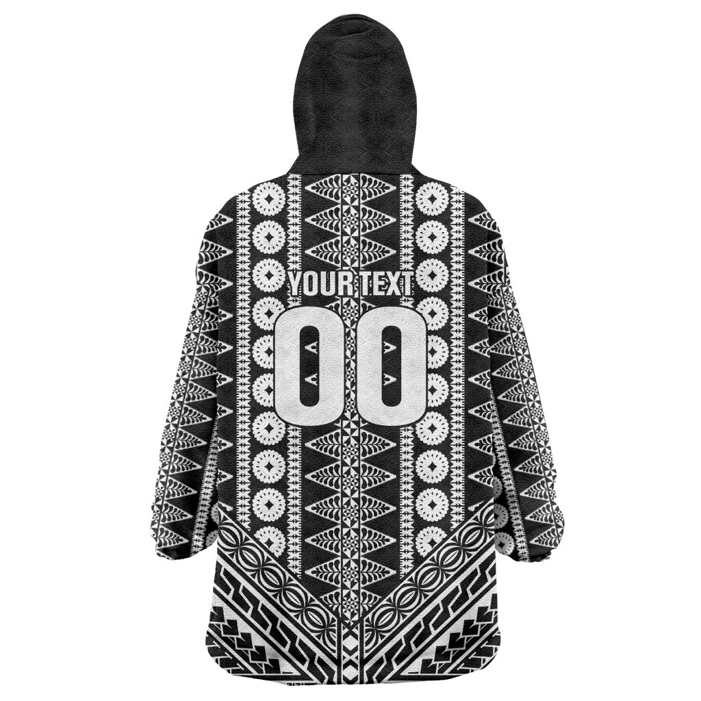 Fiji Custom Rugby National Heritage Wearable Blanket Hoodie Black Traditional Masi Inspired