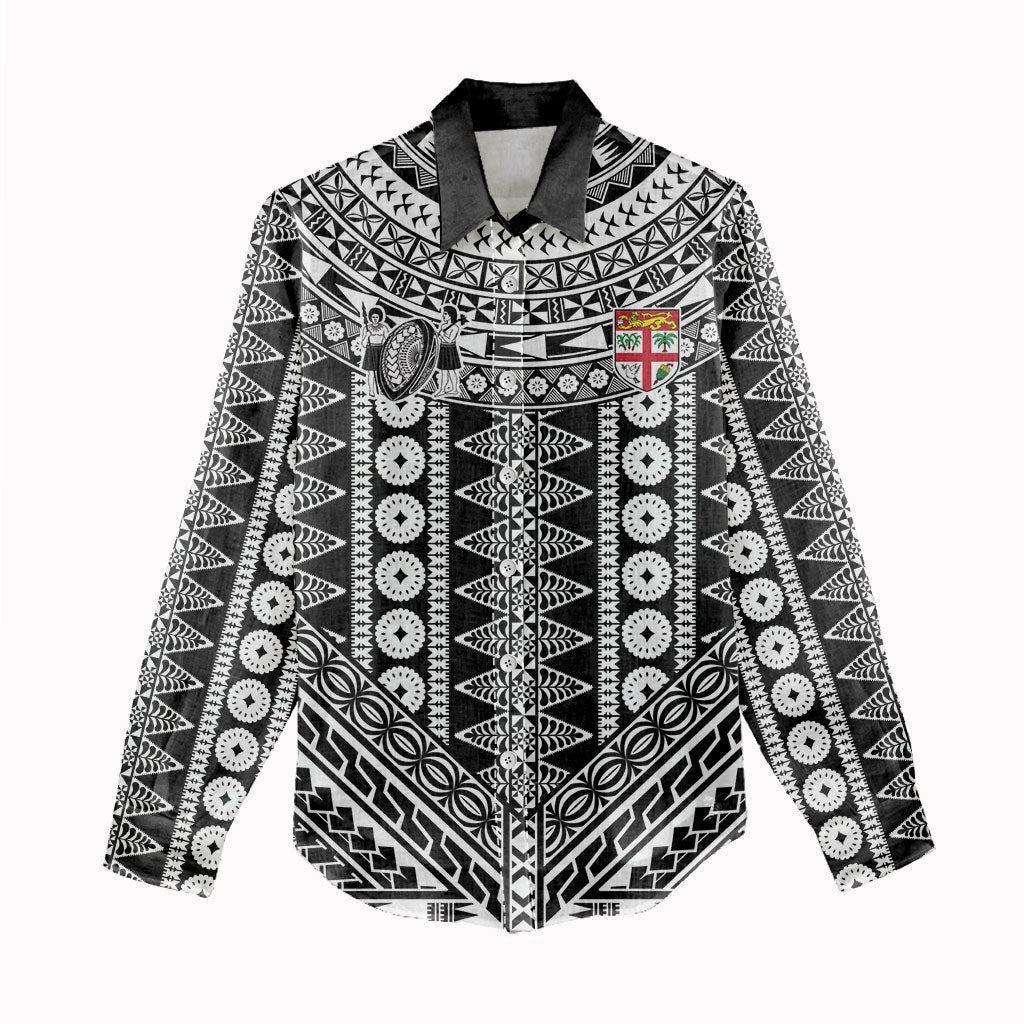 Fiji Custom Rugby National Heritage Women Casual Shirt Black Traditional Masi Inspired