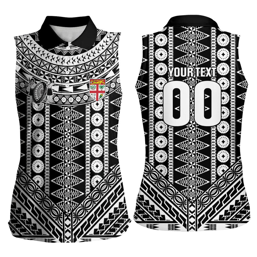 Fiji Custom Rugby National Heritage Women Sleeveless Polo Shirt Black Traditional Masi Inspired