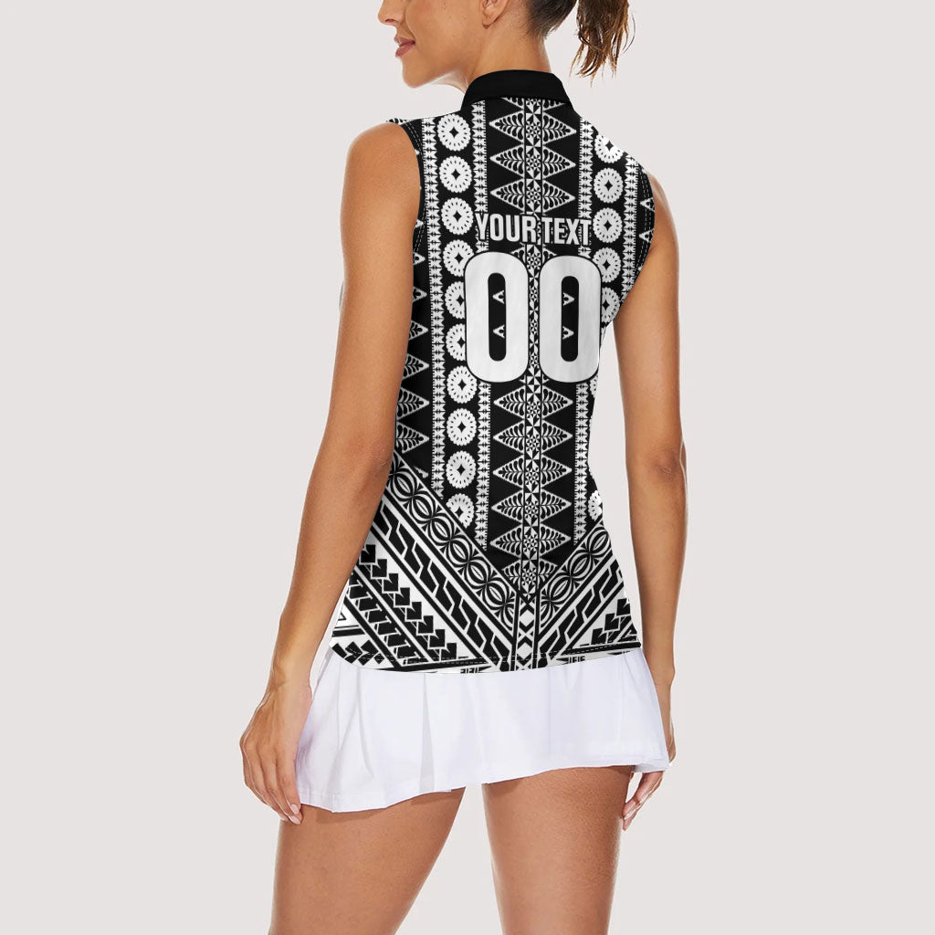 Fiji Custom Rugby National Heritage Women Sleeveless Polo Shirt Black Traditional Masi Inspired