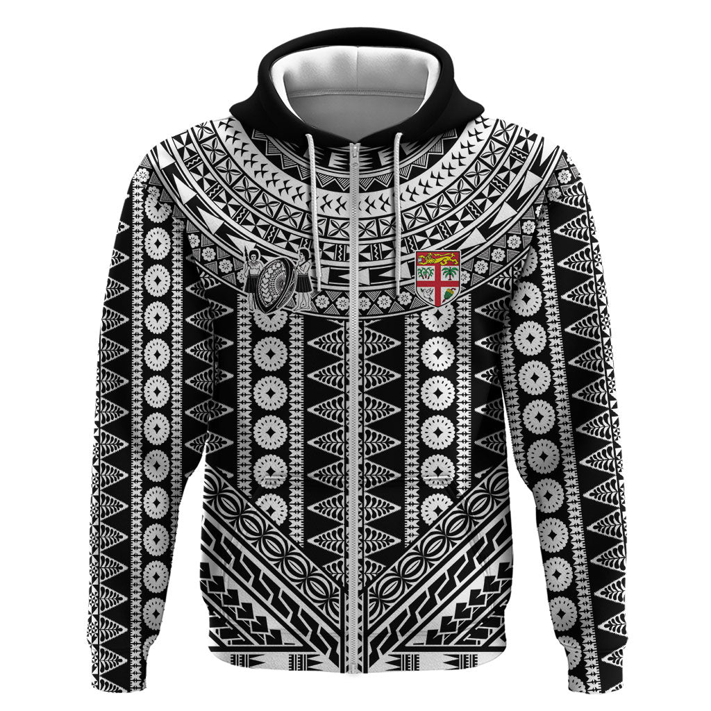 Fiji Custom Rugby National Heritage Zip Hoodie Black Traditional Masi Inspired