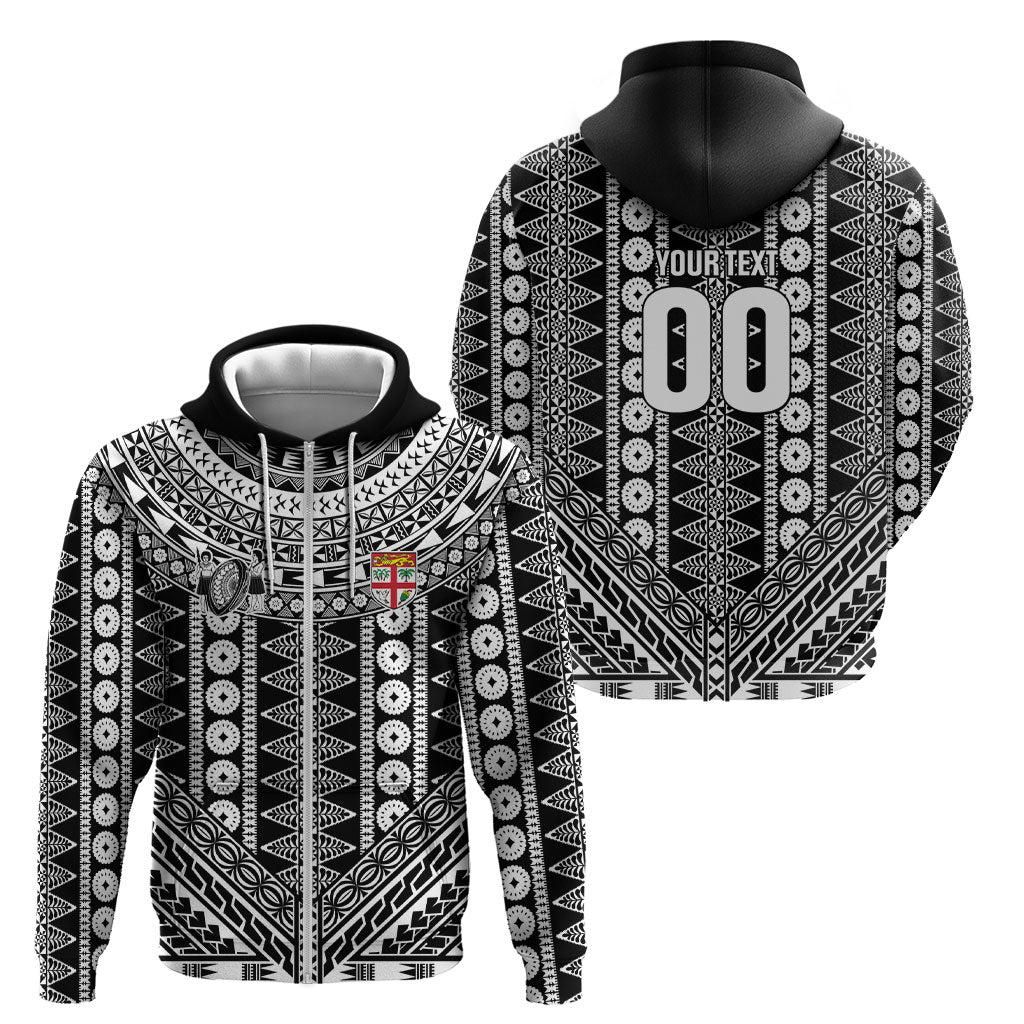 Fiji Custom Rugby National Heritage Zip Hoodie Black Traditional Masi Inspired