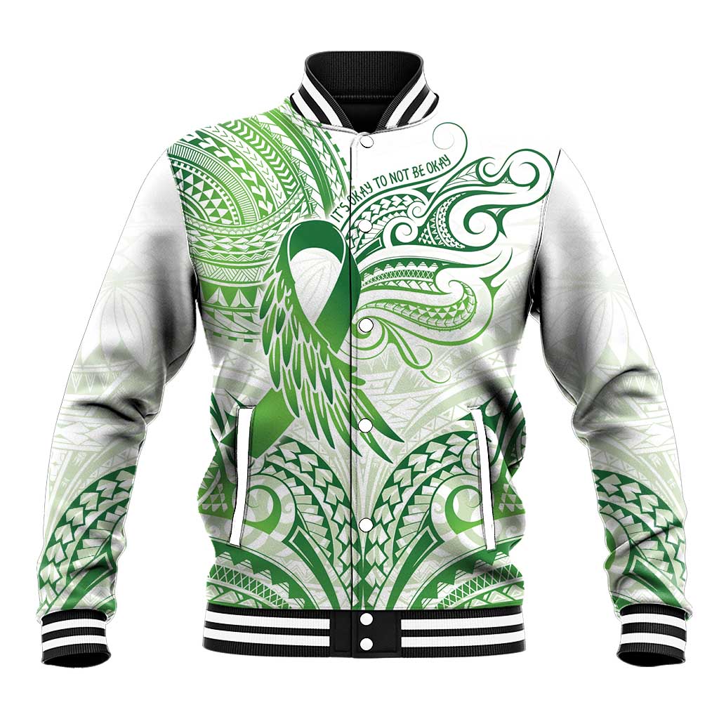 Its Okay Green Ribbon Personalised Baseball Jacket Polynesian Depression Awareness LT9 Unisex Green - Polynesian Pride