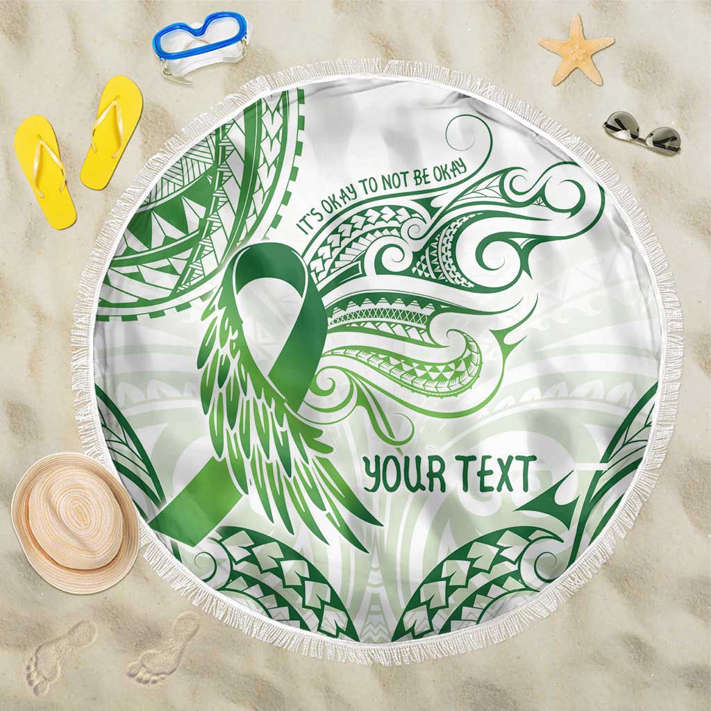 Its Okay Green Ribbon Personalised Beach Blanket Polynesian Depression Awareness LT9 One Size 150cm Green - Polynesian Pride