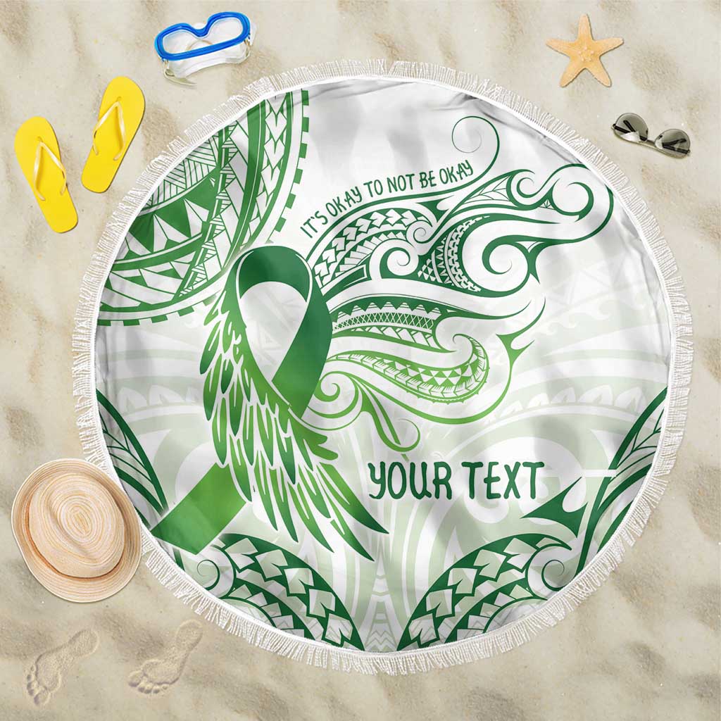 Its Okay Green Ribbon Personalised Beach Blanket Polynesian Depression Awareness