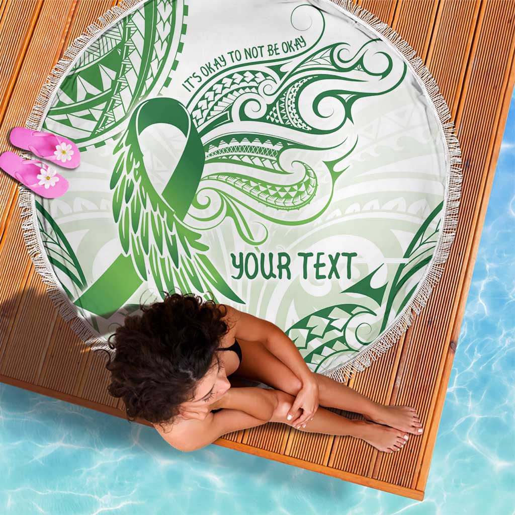 Its Okay Green Ribbon Personalised Beach Blanket Polynesian Depression Awareness LT9 - Polynesian Pride