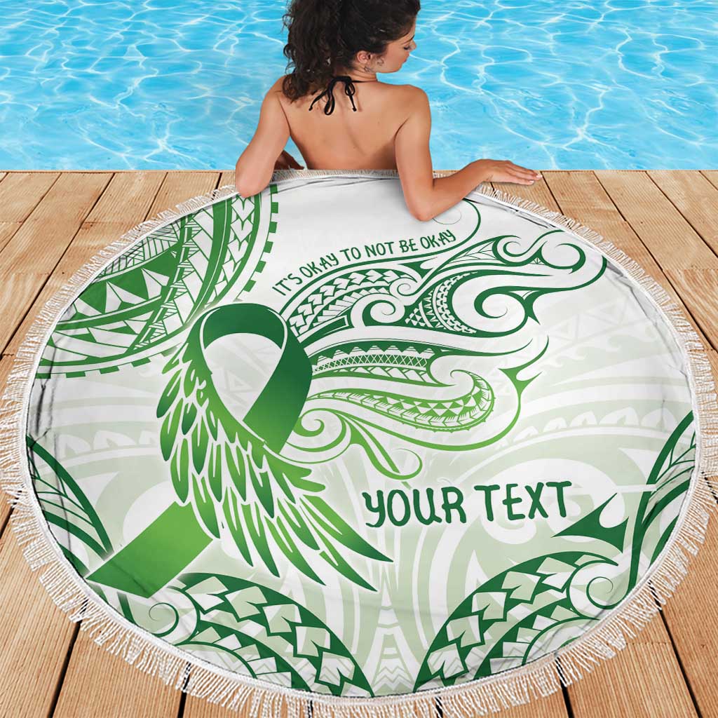 Its Okay Green Ribbon Personalised Beach Blanket Polynesian Depression Awareness LT9 - Polynesian Pride