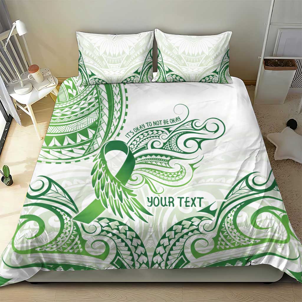 Its Okay Green Ribbon Personalised Bedding Set Polynesian Depression Awareness