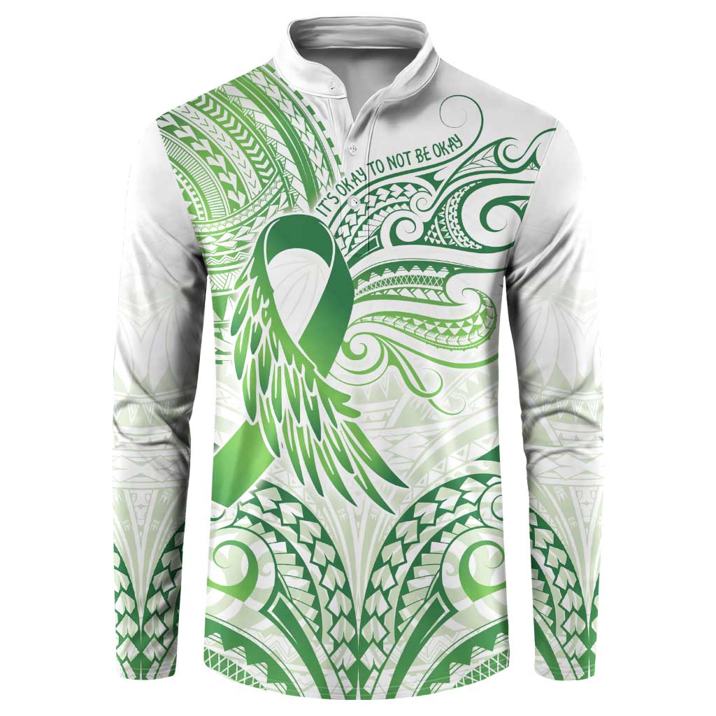 Its Okay Green Ribbon Personalised Button Sweatshirt Polynesian Depression Awareness LT9 Green - Polynesian Pride