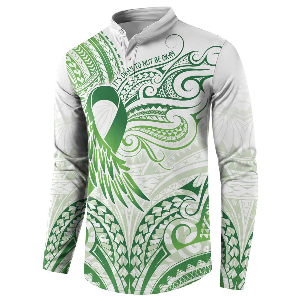 Its Okay Green Ribbon Personalised Button Sweatshirt Polynesian Depression Awareness LT9 - Polynesian Pride