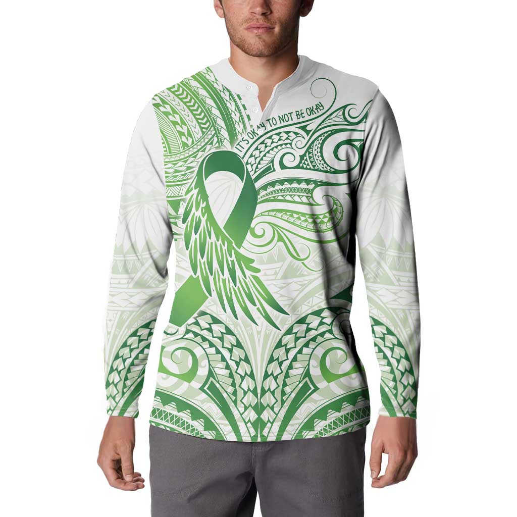Its Okay Green Ribbon Personalised Button Sweatshirt Polynesian Depression Awareness LT9 - Polynesian Pride