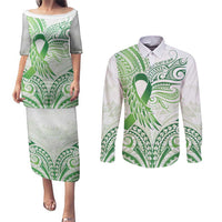 Its Okay Green Ribbon Personalised Couples Matching Puletasi and Long Sleeve Button Shirt Polynesian Depression Awareness LT9 Green - Polynesian Pride