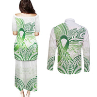 Its Okay Green Ribbon Personalised Couples Matching Puletasi and Long Sleeve Button Shirt Polynesian Depression Awareness LT9 - Polynesian Pride