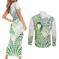 Its Okay Green Ribbon Personalised Couples Matching Short Sleeve Bodycon Dress and Long Sleeve Button Shirt Polynesian Depression Awareness LT9 - Polynesian Pride