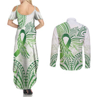 Its Okay Green Ribbon Personalised Couples Matching Summer Maxi Dress and Long Sleeve Button Shirt Polynesian Depression Awareness LT9 - Polynesian Pride