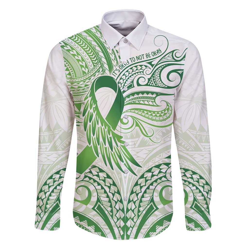 Its Okay Green Ribbon Personalised Family Matching Long Sleeve Bodycon Dress and Hawaiian Shirt Polynesian Depression Awareness