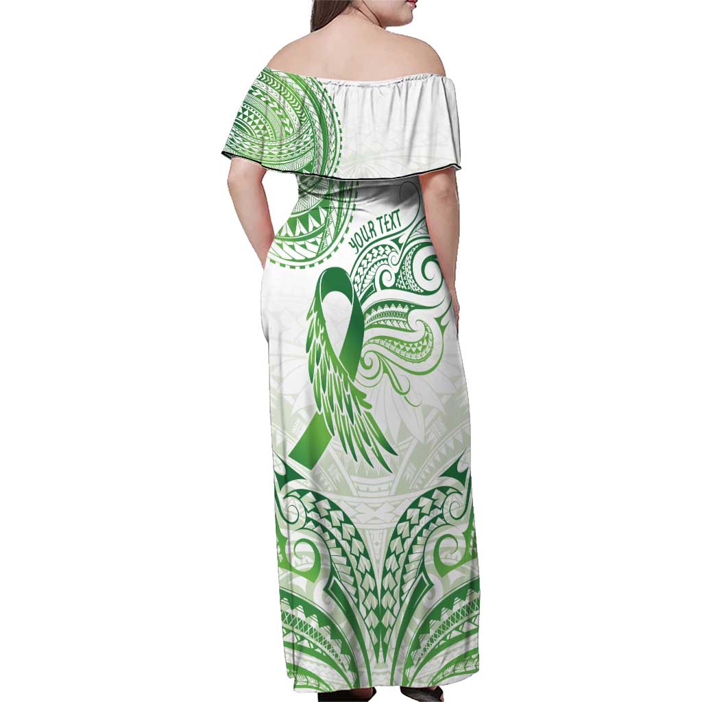 Its Okay Green Ribbon Personalised Family Matching Off Shoulder Maxi Dress and Hawaiian Shirt Polynesian Depression Awareness