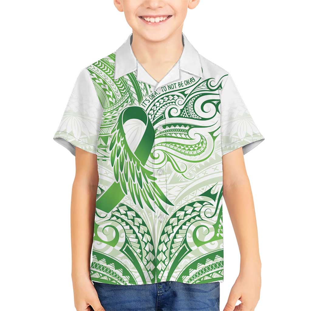 Its Okay Green Ribbon Personalised Family Matching Off Shoulder Maxi Dress and Hawaiian Shirt Polynesian Depression Awareness