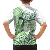 Its Okay Green Ribbon Personalised Family Matching Off Shoulder Short Dress and Hawaiian Shirt Polynesian Depression Awareness