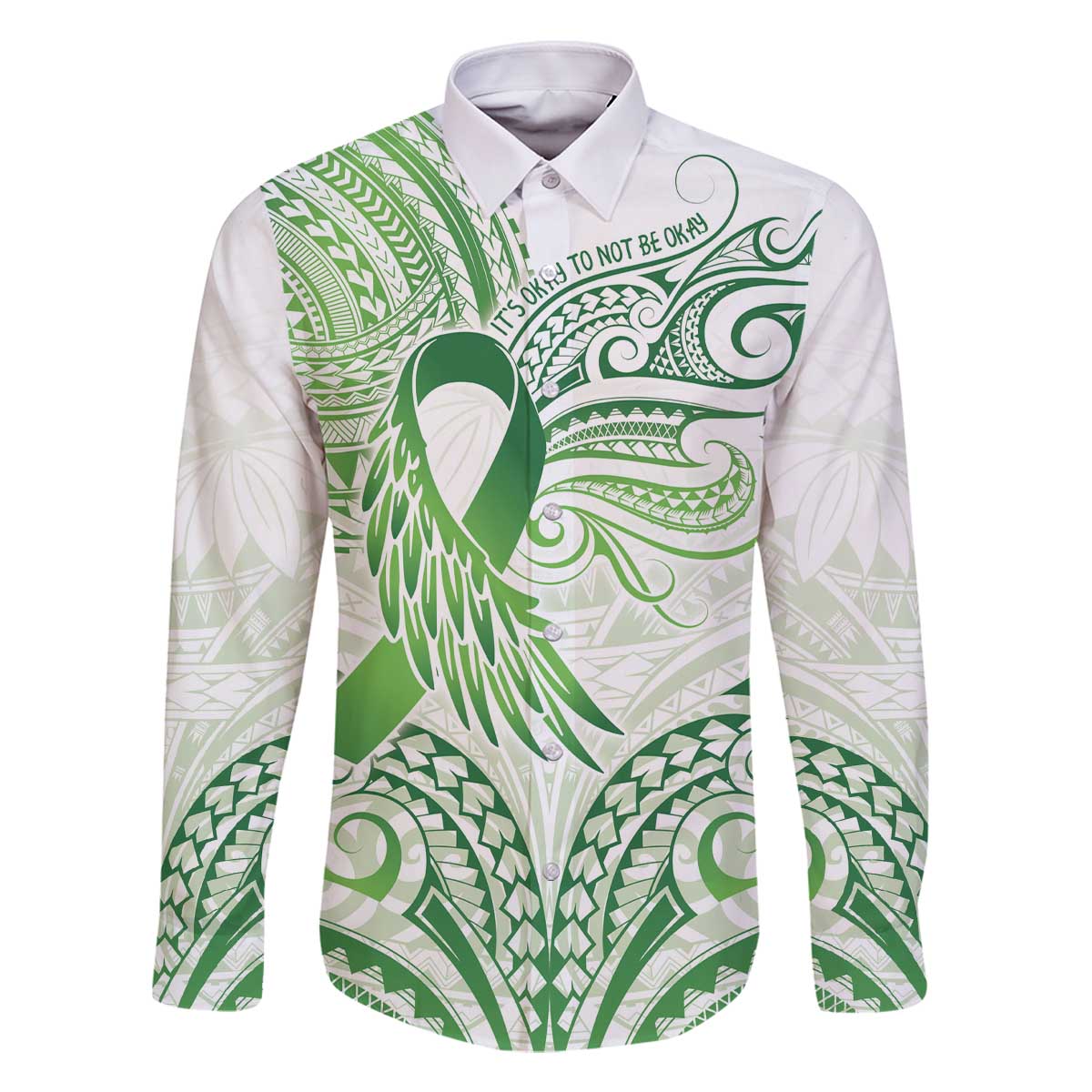 Its Okay Green Ribbon Personalised Family Matching Off Shoulder Short Dress and Hawaiian Shirt Polynesian Depression Awareness