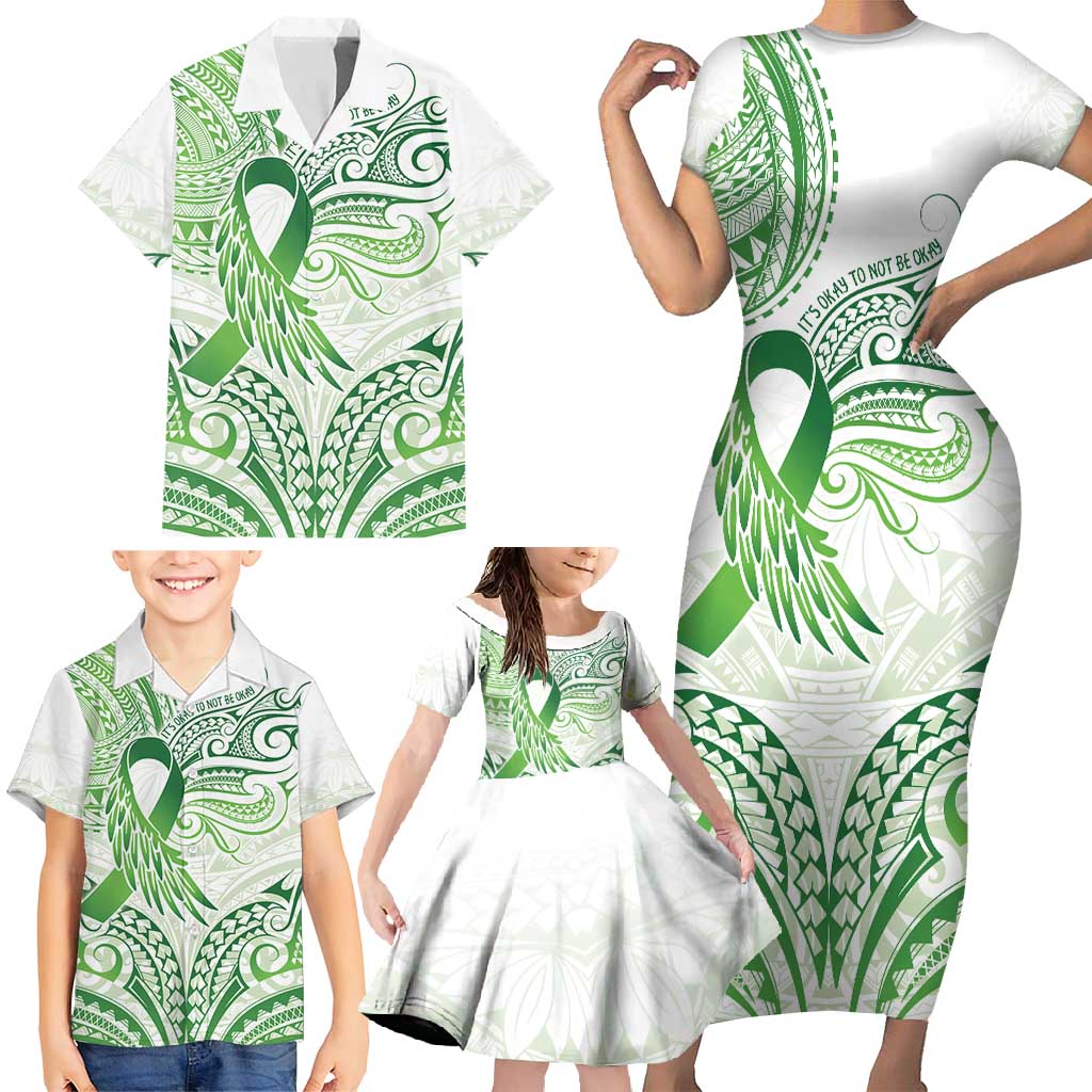 Its Okay Green Ribbon Personalised Family Matching Short Sleeve Bodycon Dress and Hawaiian Shirt Polynesian Depression Awareness LT9 - Polynesian Pride