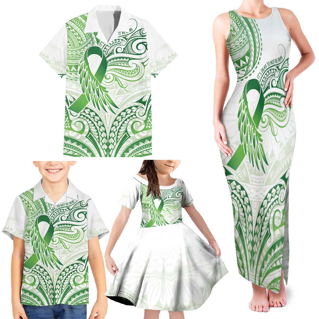 Its Okay Green Ribbon Personalised Family Matching Tank Maxi Dress and Hawaiian Shirt Polynesian Depression Awareness LT9 - Polynesian Pride