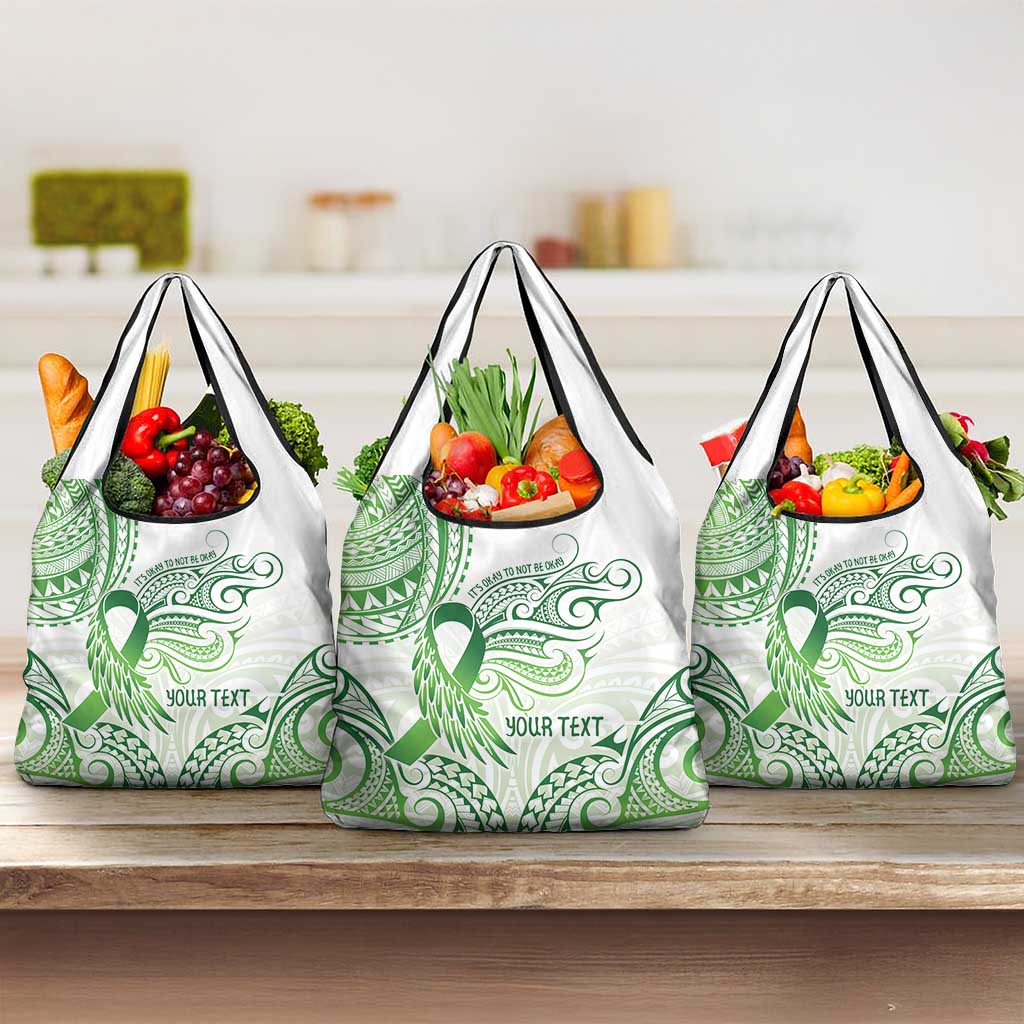 Its Okay Green Ribbon Personalised Grocery Bag Polynesian Depression Awareness LT9 3-pack One Size Green - Polynesian Pride