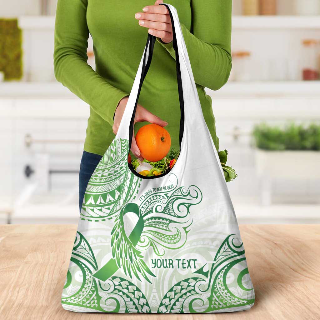Its Okay Green Ribbon Personalised Grocery Bag Polynesian Depression Awareness LT9 - Polynesian Pride
