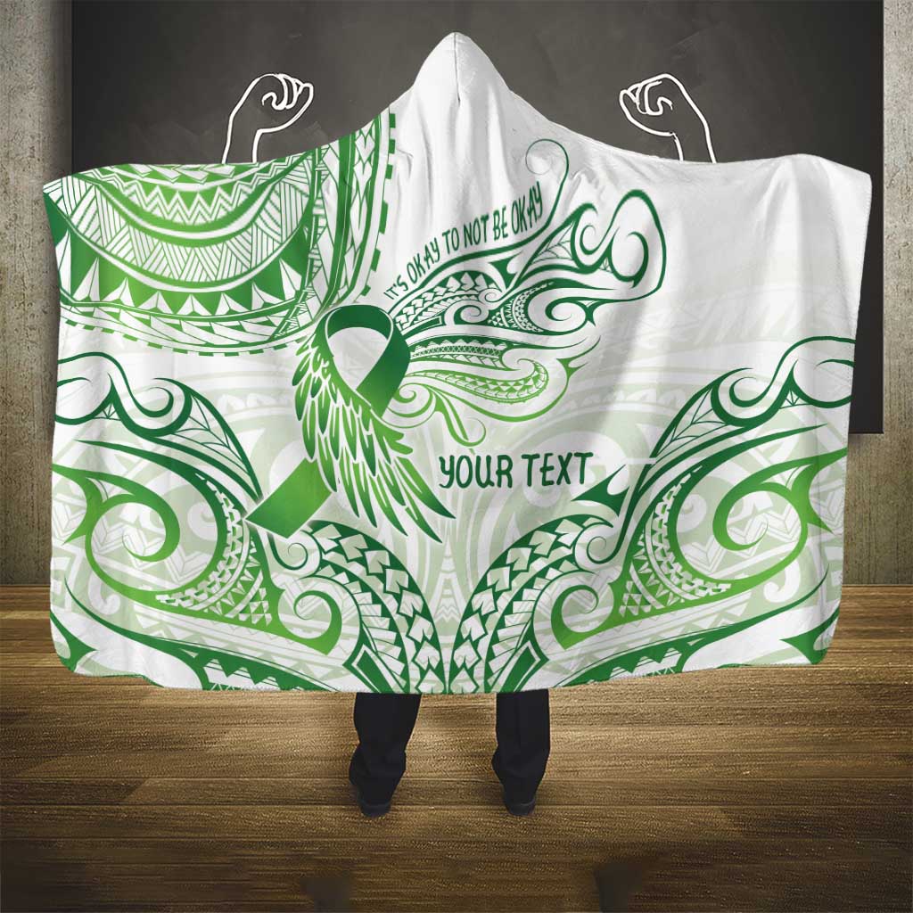 Its Okay Green Ribbon Personalised Hooded Blanket Polynesian Depression Awareness LT9 - Polynesian Pride