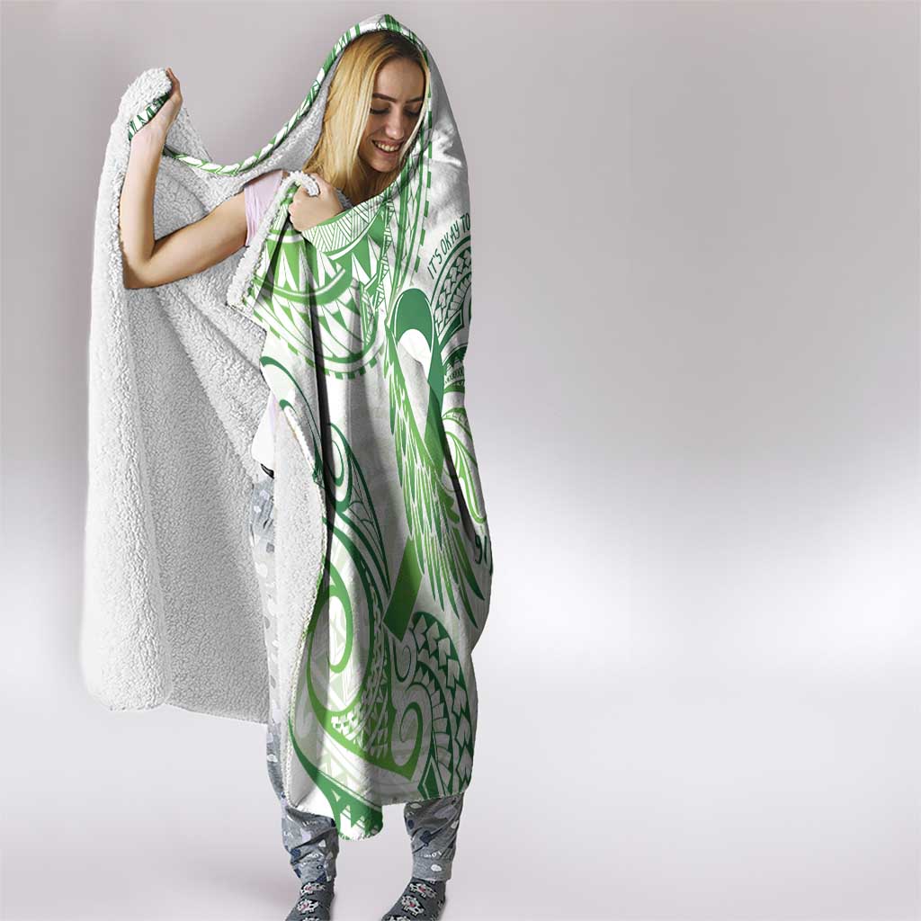 Its Okay Green Ribbon Personalised Hooded Blanket Polynesian Depression Awareness LT9 - Polynesian Pride