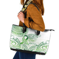 Its Okay Green Ribbon Personalised Leather Tote Bag Polynesian Depression Awareness LT9 Green - Polynesian Pride
