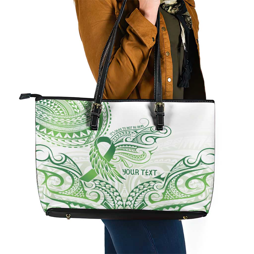 Its Okay Green Ribbon Personalised Leather Tote Bag Polynesian Depression Awareness LT9 - Polynesian Pride