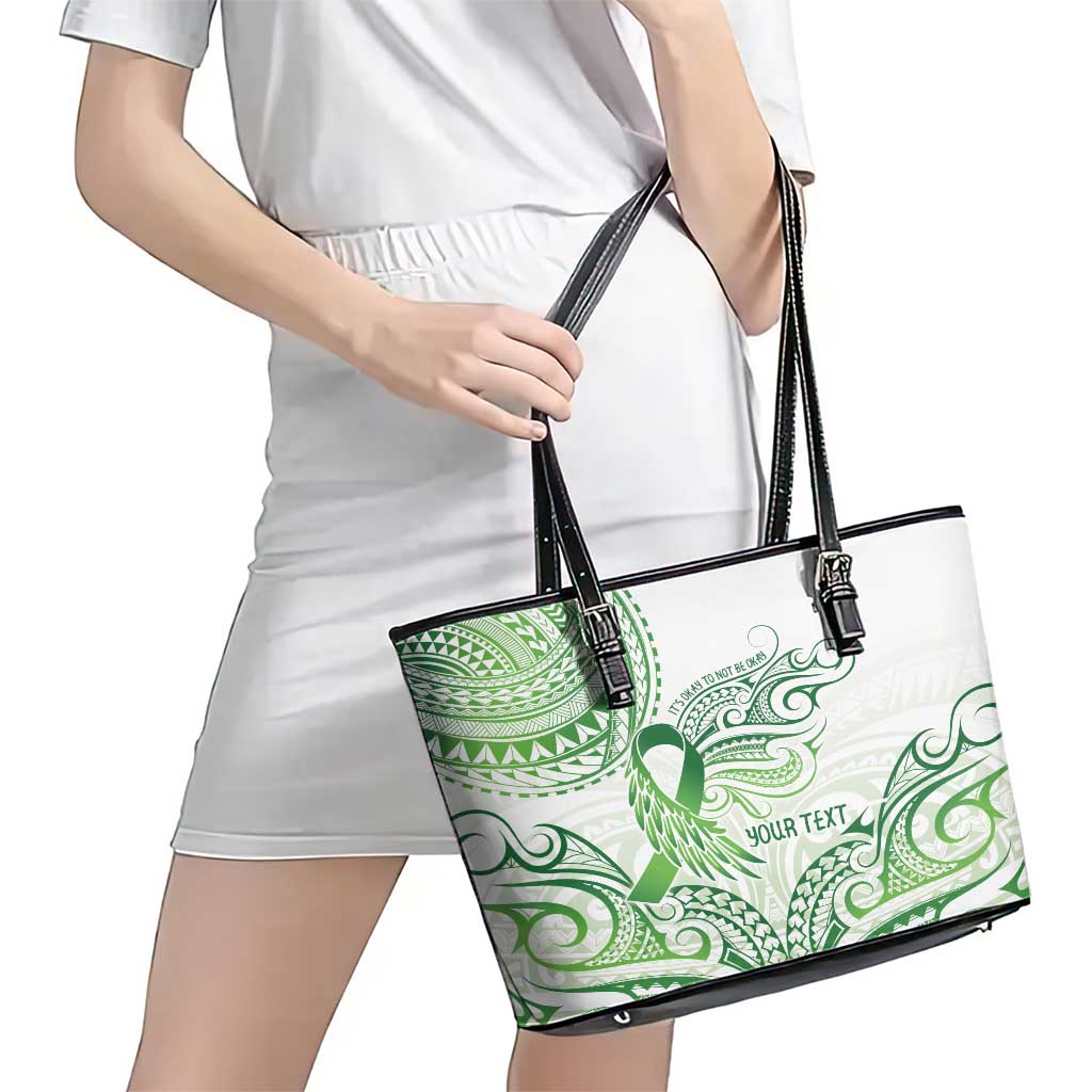 Its Okay Green Ribbon Personalised Leather Tote Bag Polynesian Depression Awareness LT9 - Polynesian Pride