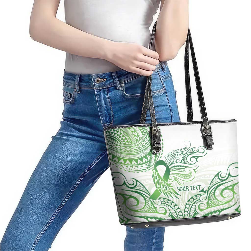 Its Okay Green Ribbon Personalised Leather Tote Bag Polynesian Depression Awareness LT9 - Polynesian Pride