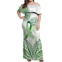Its Okay Green Ribbon Personalised Off Shoulder Maxi Dress Polynesian Depression Awareness LT9 Women Green - Polynesian Pride